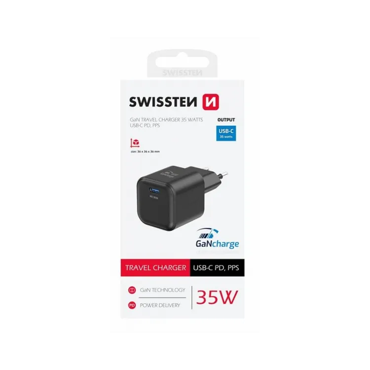 Swissten Travel charger 1x USB-C 35W PD black