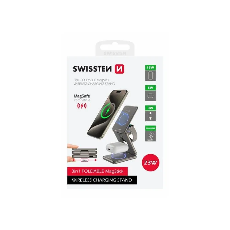 Swissten Charger MagStation wireless, 3 in 1, (MagSafe compatible), grey