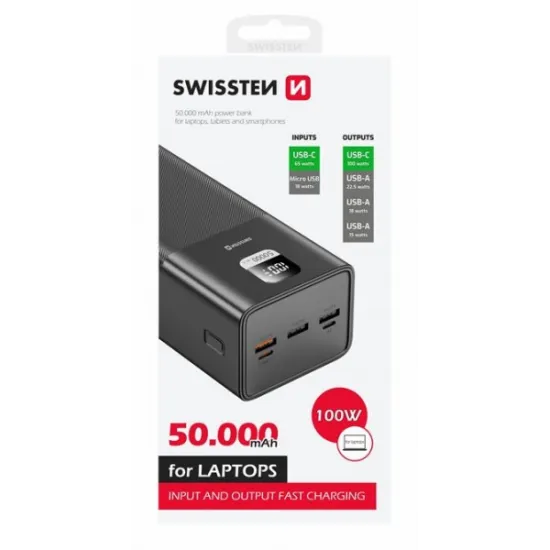 Swissten Power bank Power Line 50000 mAh 100W for laptops, black