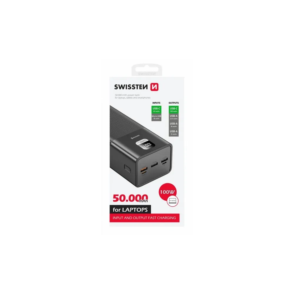 Swissten Power bank Power Line 50000 mAh 100W for laptops, black