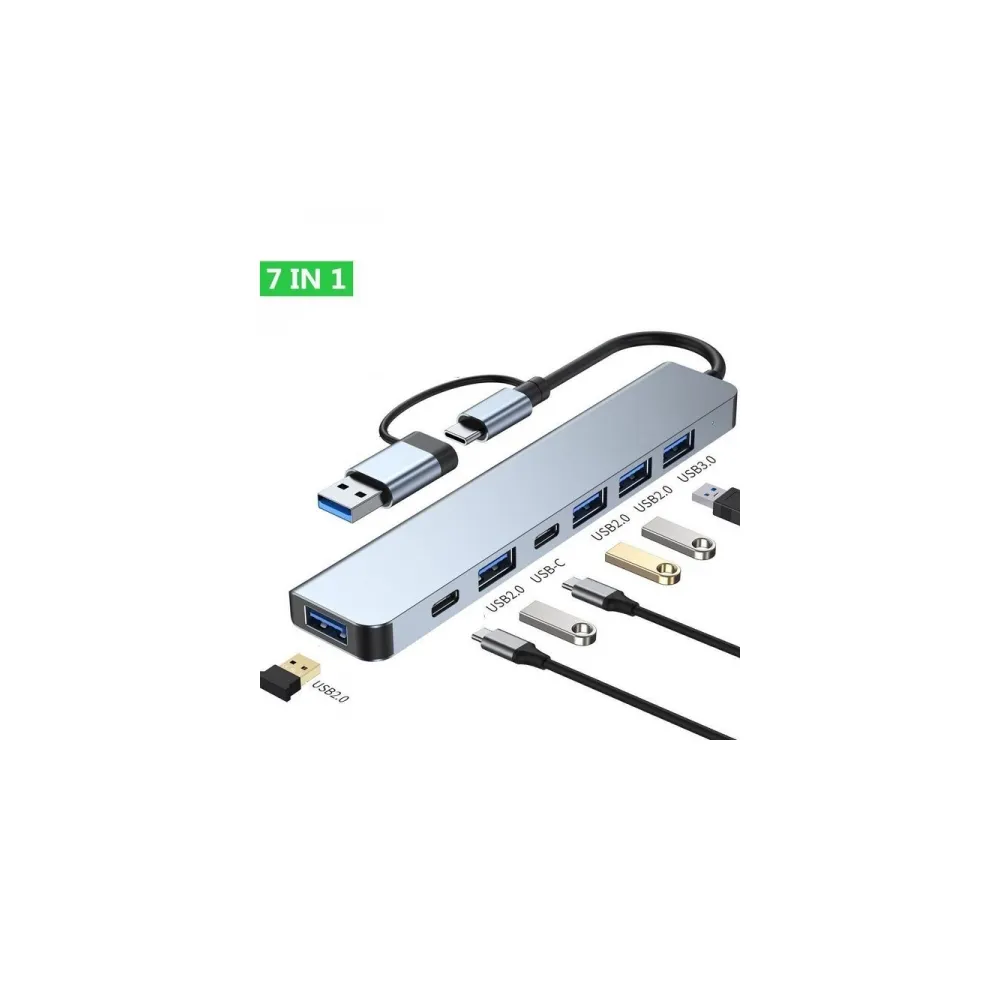 E-GREEN Adapter 7 in 1 USB 3.0/USB 3.1 tip C (M) - USB 3.0 + 2x Tip C