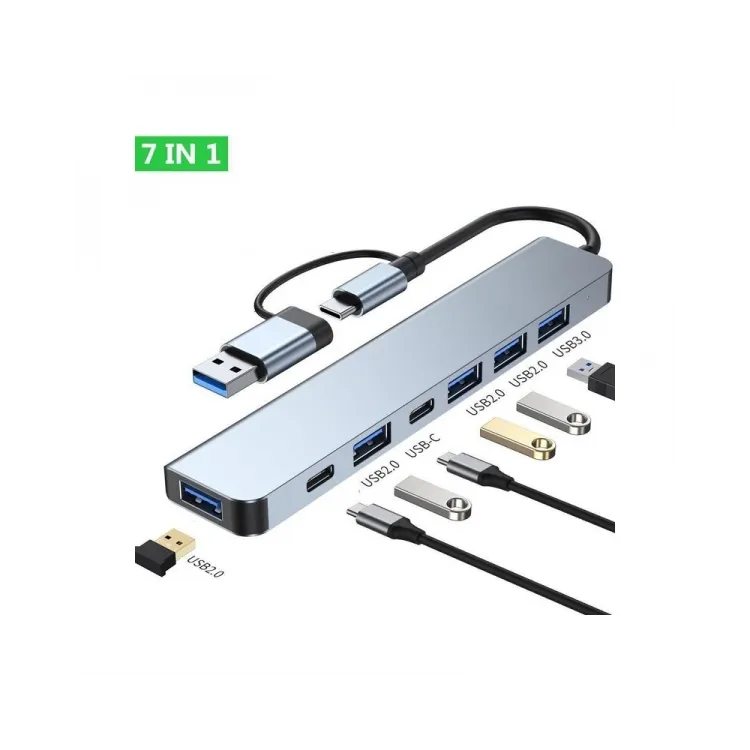 E-GREEN Adapter 7 in 1 USB 3.0/USB 3.1 tip C (M) - USB 3.0 + 2x Tip C