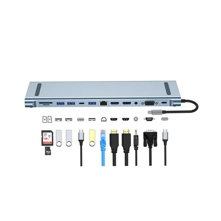 E-GREEN Adapter USB 3.1 tip C (M) - 2 x HDMI + VGA + 2x 3.0 usb