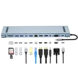 E-GREEN Adapter USB 3.1 tip C (M) - 2 x HDMI + VGA + 2x 3.0 usb