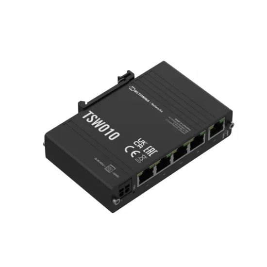 Teltonika Switch TSW010, 5x 10/100Mbps RJ45 ports, unmanaged, plug-and-play, compact industrial design