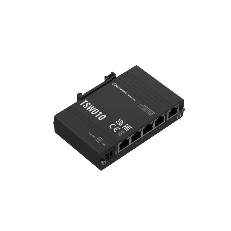 Teltonika Switch TSW010, 5x 10/100Mbps RJ45 ports, unmanaged, plug-and-play, compact industrial design