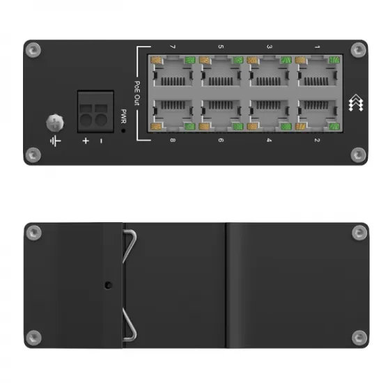 Teltonika Switch TSW040, 8x 10/100 ports, PoE+ (802.3af/at), unmanaged, plug-and-play, industrial design