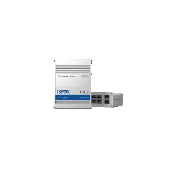 Teltonika Switch TSW200, 8x 10/100/1000Mbps RJ45 ports, PoE+ (802.3af/at), 2x SFP ports, unmanaged, plug-and-play, industrial de