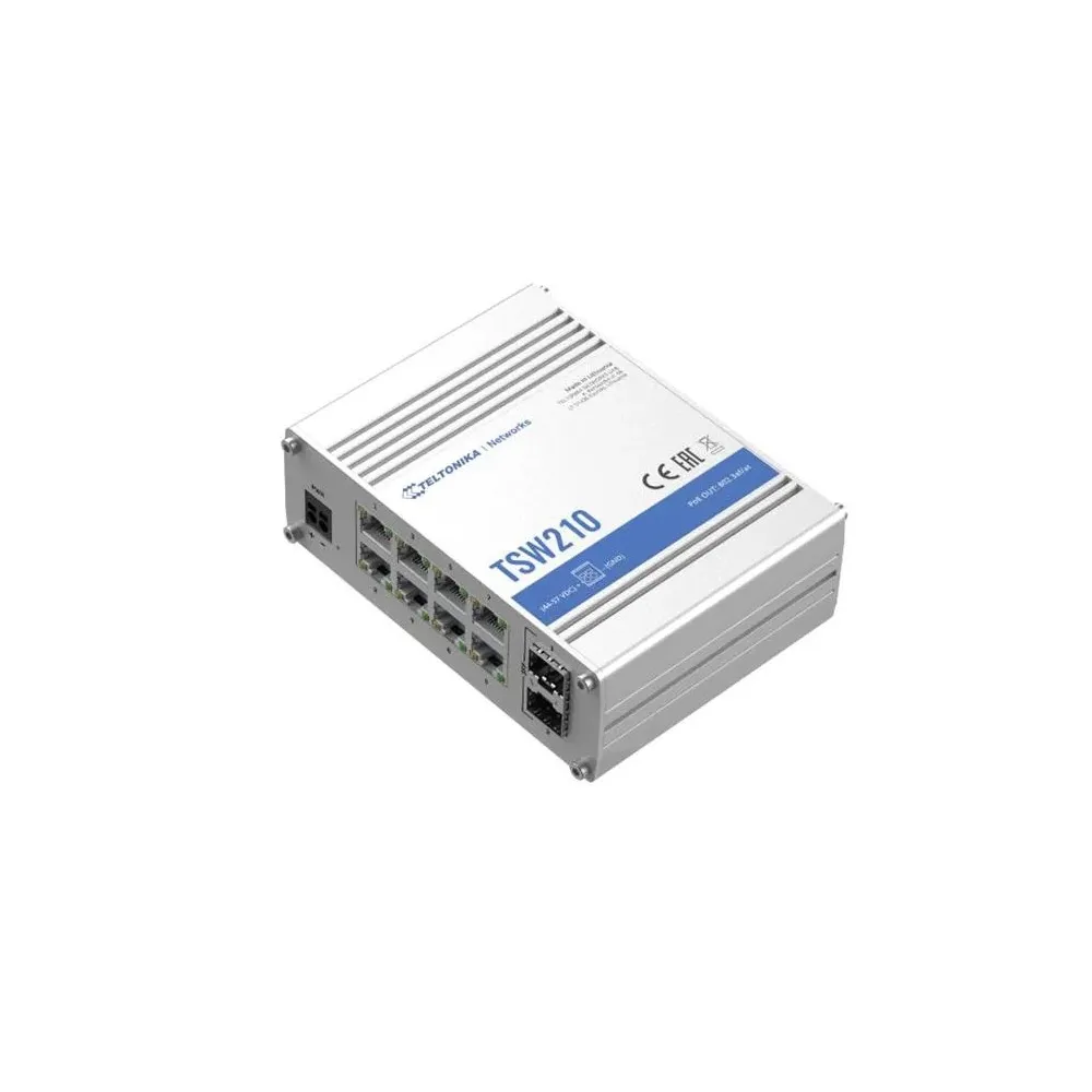 Teltonika Switch TSW210, 8x 10/100/1000Mbps, 2x SFP ports, unmanaged, plug-and-play, industrial design
