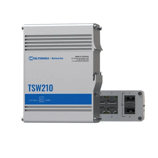 Teltonika Switch TSW210, 8x 10/100/1000Mbps, 2x SFP ports, unmanaged, plug-and-play, industrial design