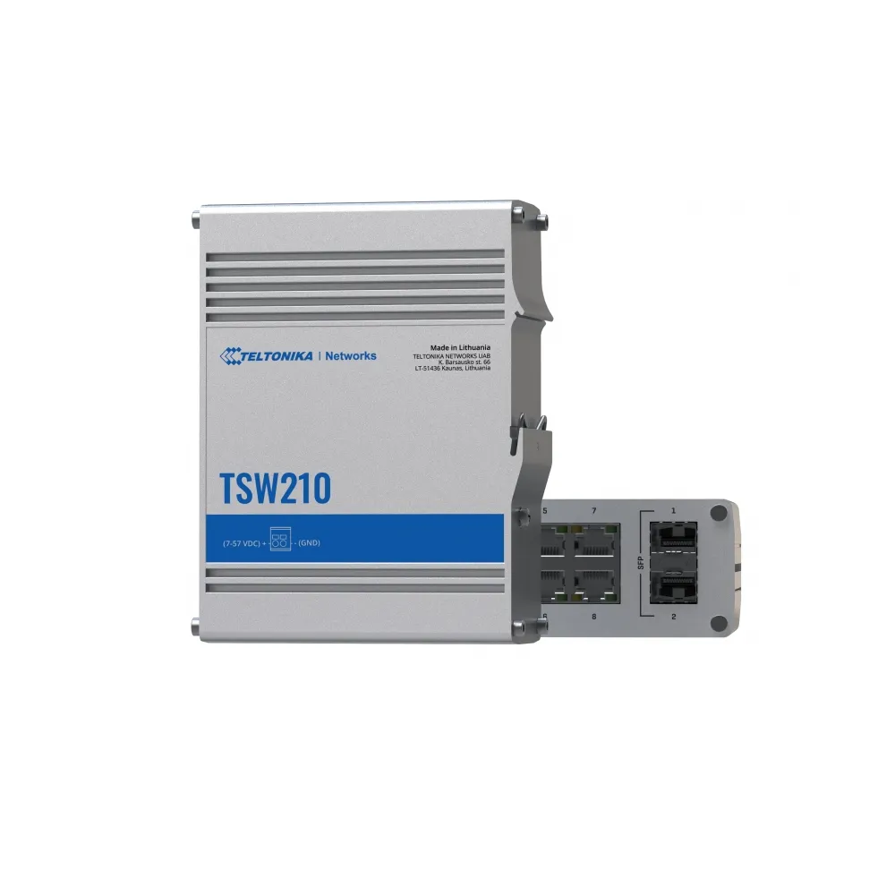 Teltonika Switch TSW210, 8x 10/100/1000Mbps, 2x SFP ports, unmanaged, plug-and-play, industrial design
