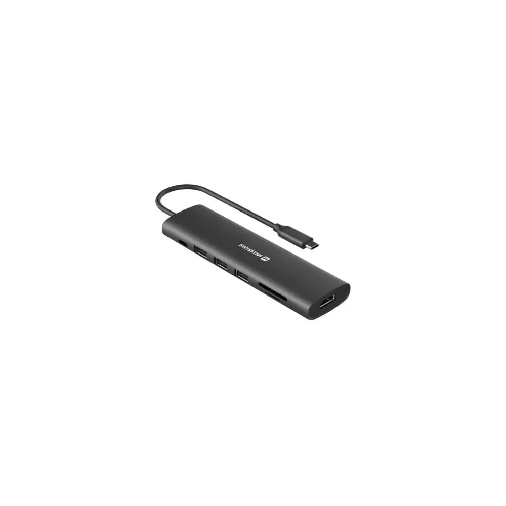 Swissten USB-C HUB 7-IN-1 (USB-C 100W, HDMI 4K, 1x USB-A 3.0, 2x USB-A 2.0, SD, MICRO SD) ALUMINIUM