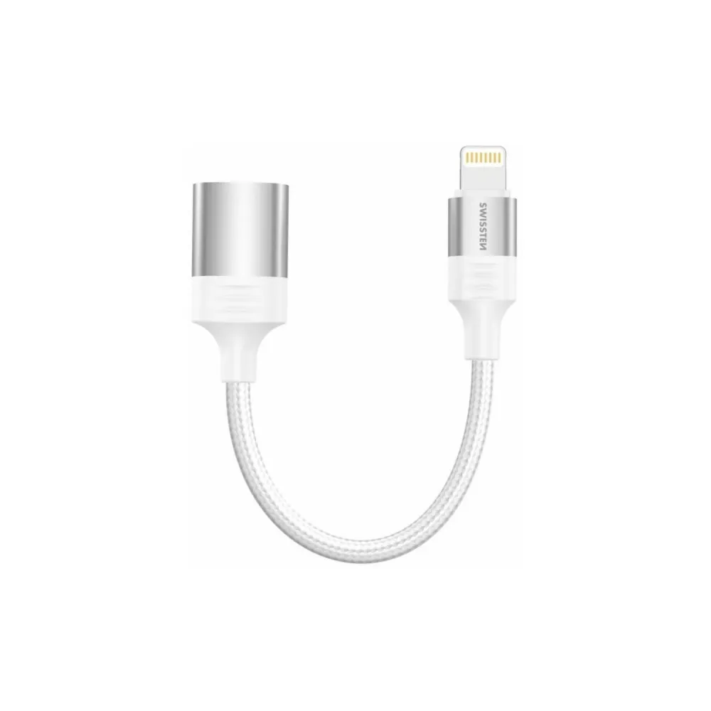 Swissten OTG Adapter Textile Lightning (male) / USB-A (female) 0,12 M White