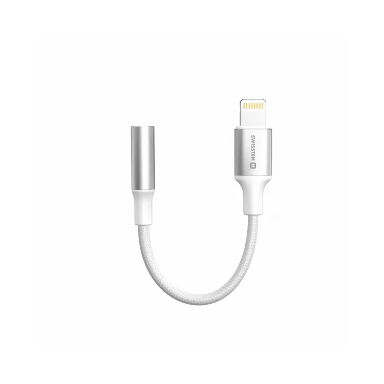 Swissten Audio kabl Textile Lightning (male) / 3.5mm AUX 0,15 M White