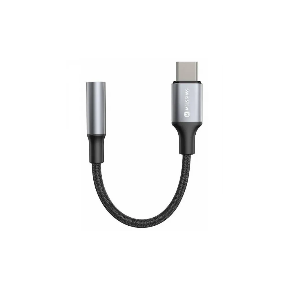 Swissten Audio kabl Textile USB-C (male) / 3.5mm AUX 0,15 M Black