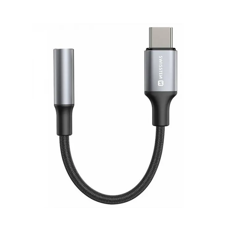 Swissten Audio kabl Textile USB-C (male) / 3.5mm AUX 0,15 M Black