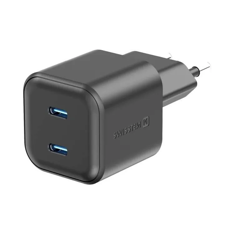 Swissten Travel Charger GaN 2x USB-C 20W PD Black
