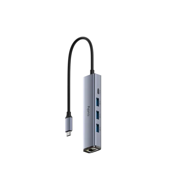 CUDY Hub UH605, 5-in-1, 3x USB-A 3.2, 1x Gigabit Ethernet (GbE), 1x USB-C, plug & play, external
