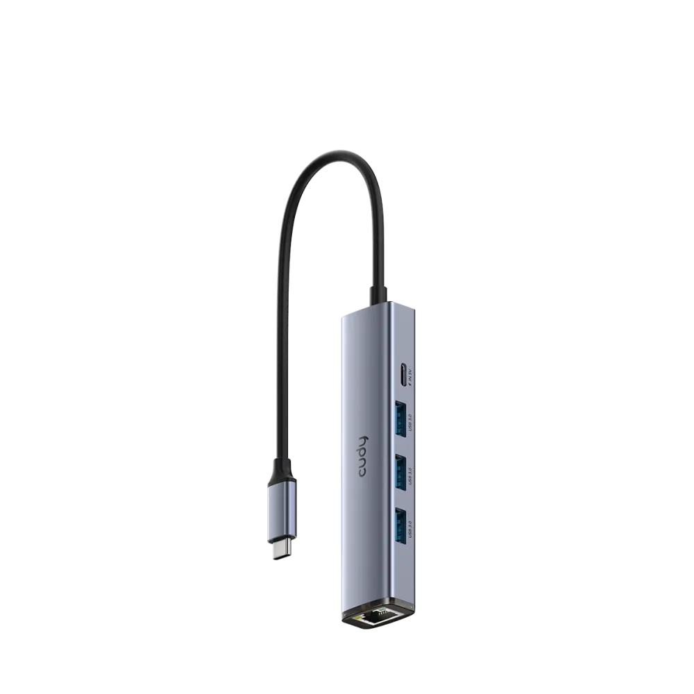 CUDY Hub UH605, 5-in-1, 3x USB-A 3.2, 1x Gigabit Ethernet (GbE), 1x USB-C, plug & play, external