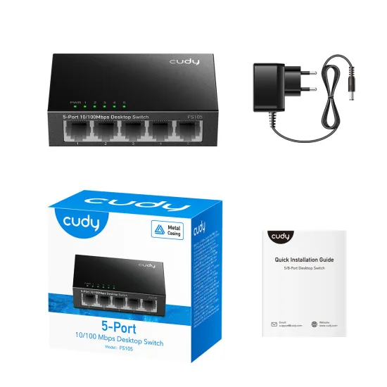 CUDY Switch FS105, 5x 10/100Mbps RJ45 ports, unmanaged, plug-and-play, metal housing