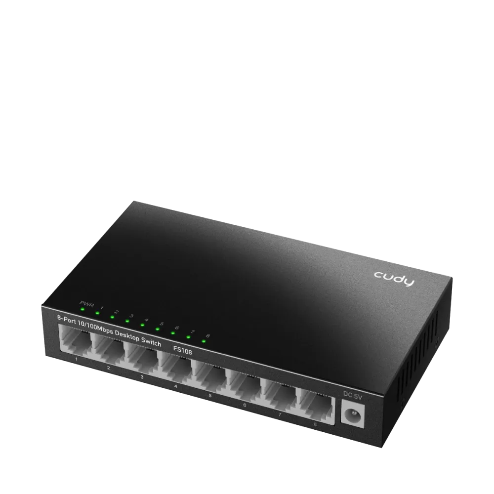 CUDY Switch FS108, 8x 10/100Mbps RJ45 ports, unmanaged, plug-and-play, desktop/wall-mount design, metal enclosure