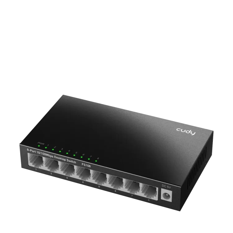 CUDY Switch FS108, 8x 10/100Mbps RJ45 ports, unmanaged, plug-and-play, desktop/wall-mount design, metal enclosure