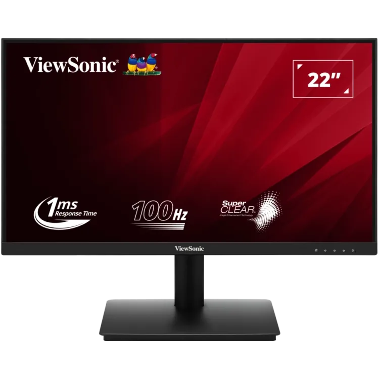 ViewSonic Monitor 22 VA220-H, 1920×1080 (FHD), SuperClear VA panel, 100Hz, 1 ms, 4000:1, 250 cd/m2, HDMI + VGA, zvučnici ne, hub