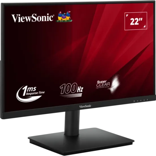 ViewSonic Monitor 22 VA220-H, 1920×1080 (FHD), SuperClear VA panel, 100Hz, 1 ms, 4000:1, 250 cd/m2, HDMI + VGA, zvučnici ne, hub