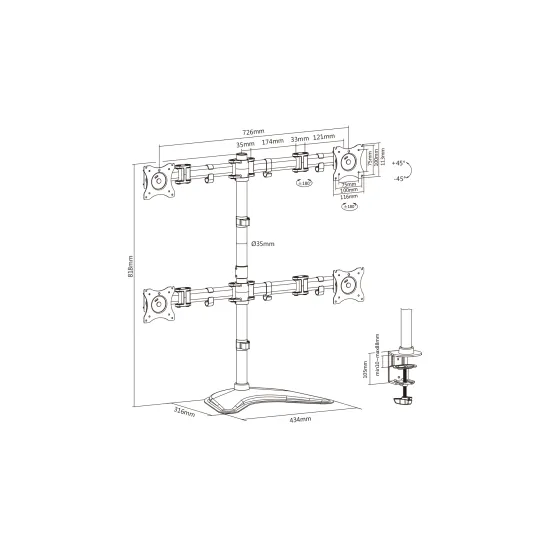 Digitus Nosac za monitor Quad, 8kg, do 27 , rotate, swivel, tilt