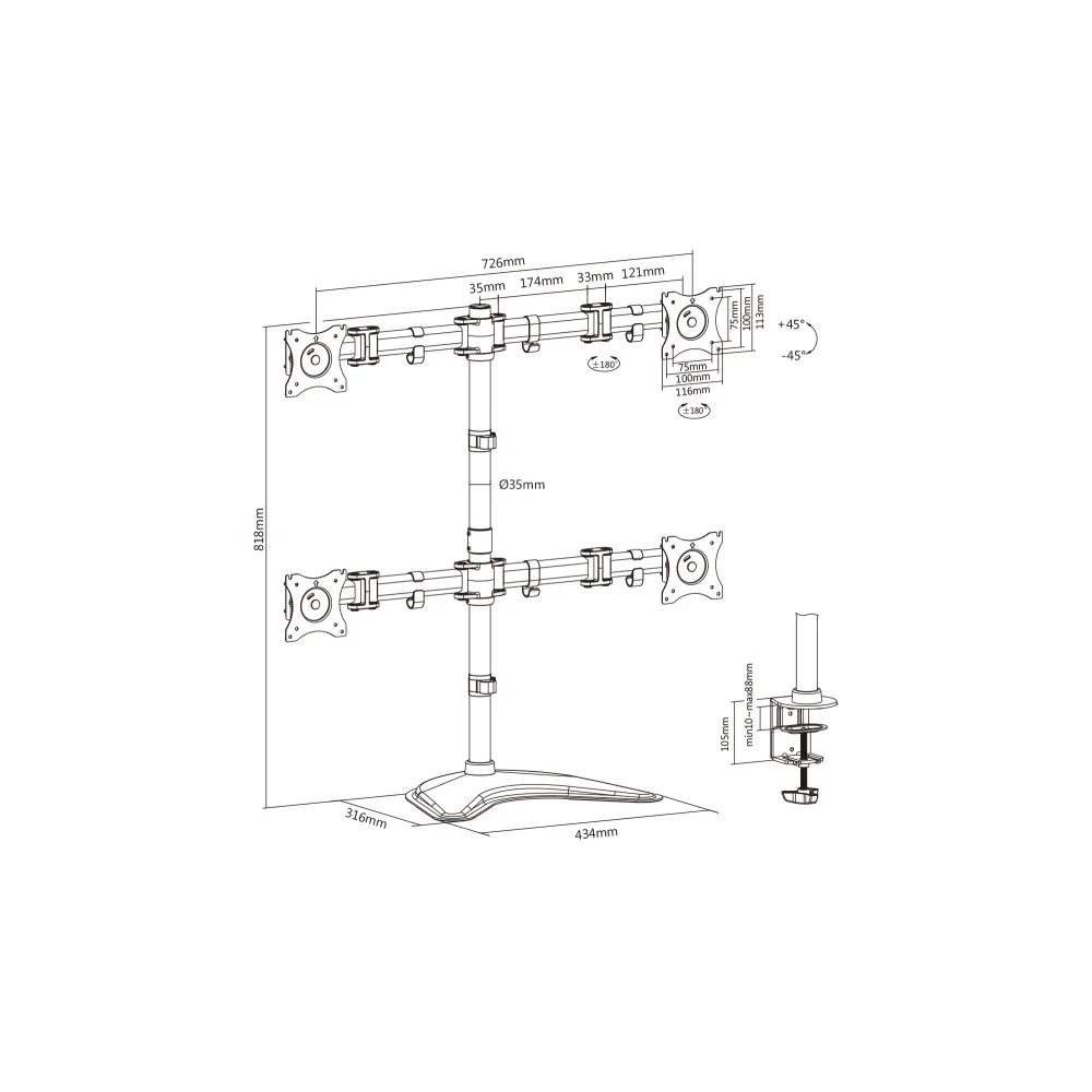 Digitus Nosac za monitor Quad, 8kg, do 27 , rotate, swivel, tilt