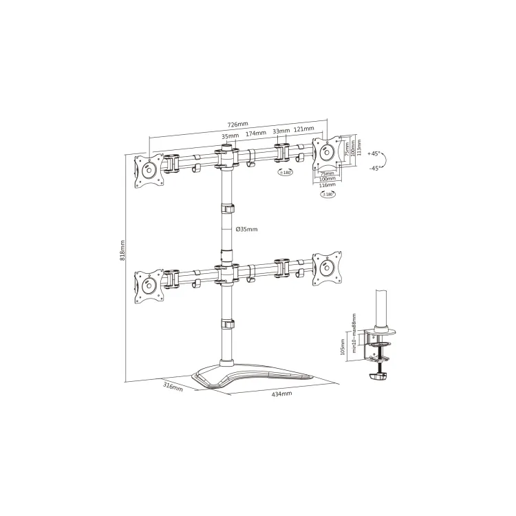 Digitus Nosac za monitor Quad, 8kg, do 27 , rotate, swivel, tilt