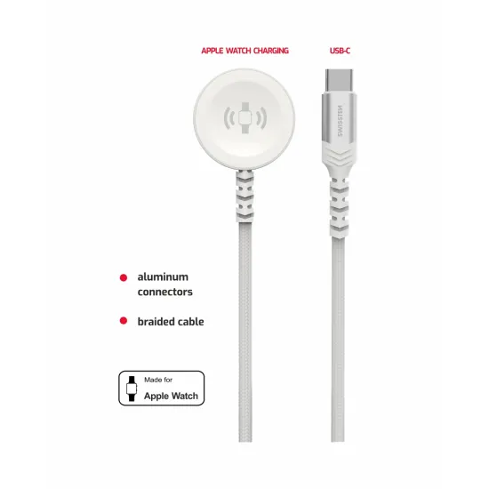 Swissten Punjač za Apple watch magnetic, USB-C 1.2m White