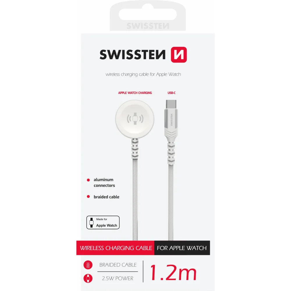Swissten Punjač za Apple watch magnetic, USB-C 1.2m White