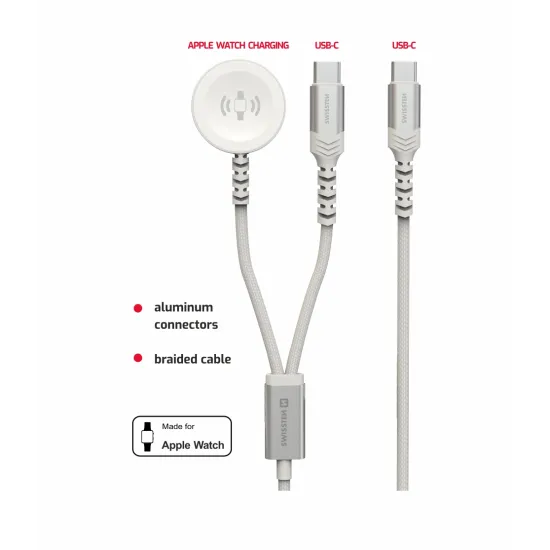 Swissten Kabl 2in1 punjač za Apple Watch i USB-C, USB-C 1.2m White