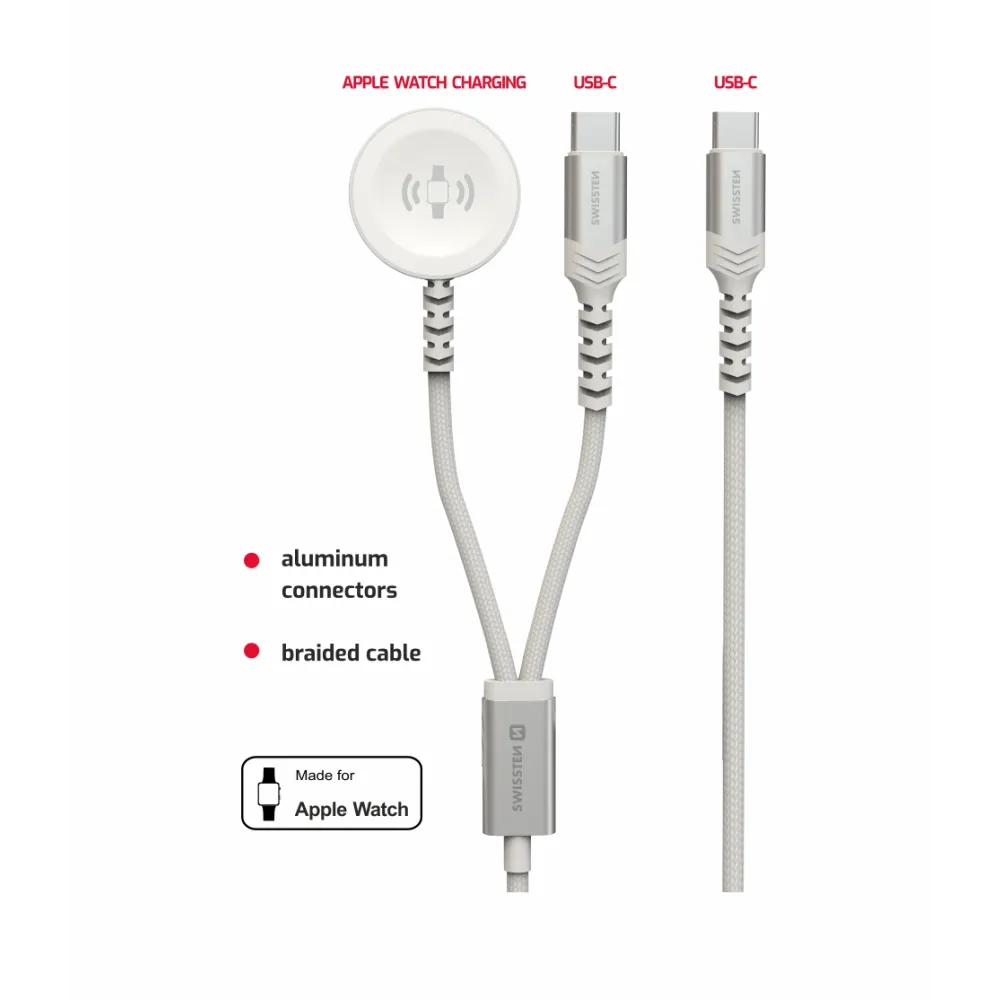 Swissten Kabl 2in1 punjač za Apple Watch i USB-C, USB-C 1.2m White