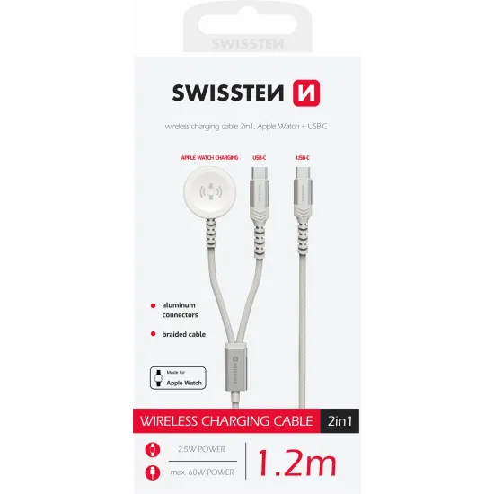 Swissten Kabl 2in1 punjač za Apple Watch i USB-C, USB-C 1.2m White