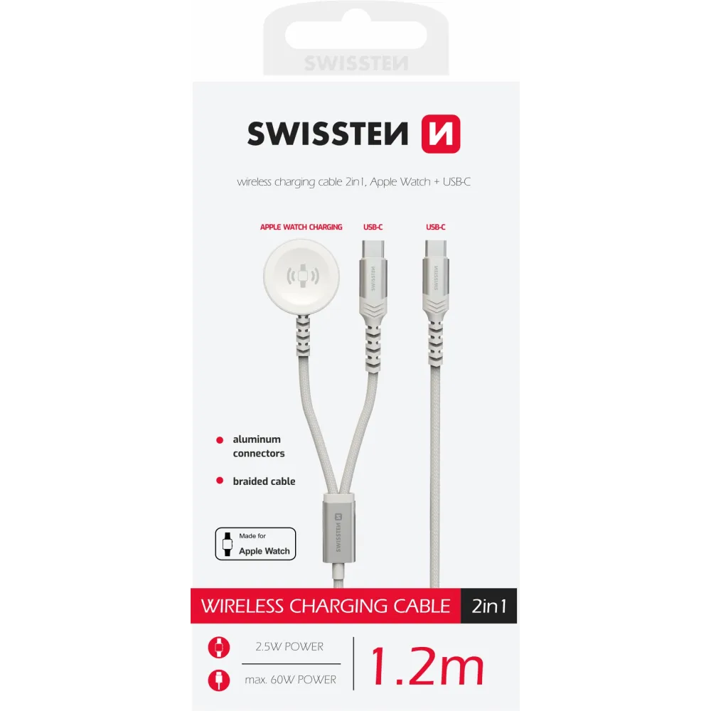 Swissten Kabl 2in1 punjač za Apple Watch i USB-C, USB-C 1.2m White