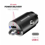 Swissten Car Adapter 2X USB-C 45W Nano Black