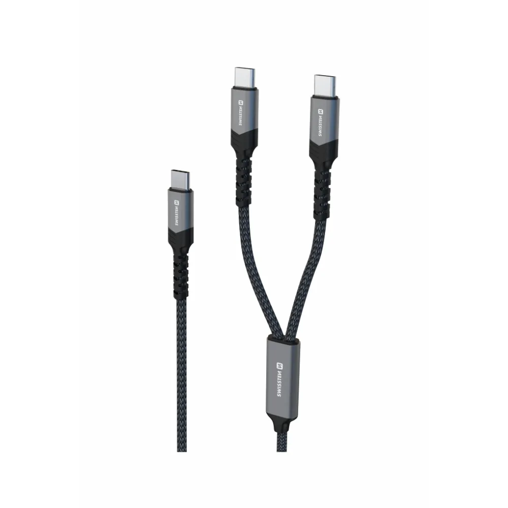 Swissten Kabl 2in1 100W USB-C/ 2x USB-C 1.5m Black