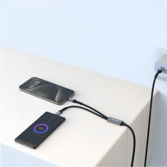 Swissten Kabl 2in1 100W USB-C/ 2x USB-C 1.5m Black