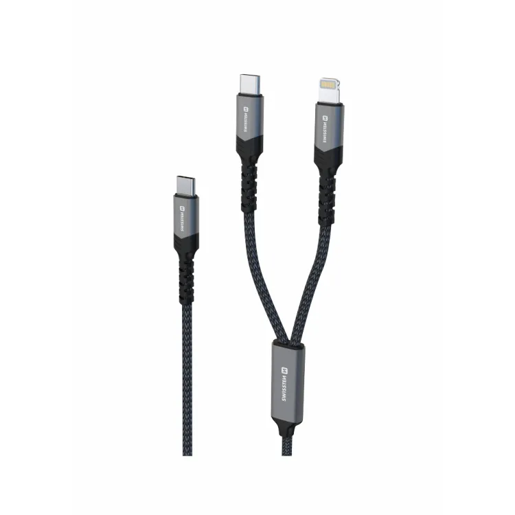 Swissten Kabl 2in1 100W USB-C/ USB-C + Lightning 1.5m Black