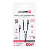 Swissten Kabl 2in1 100W USB-C/ USB-C + Lightning 1.5m Black