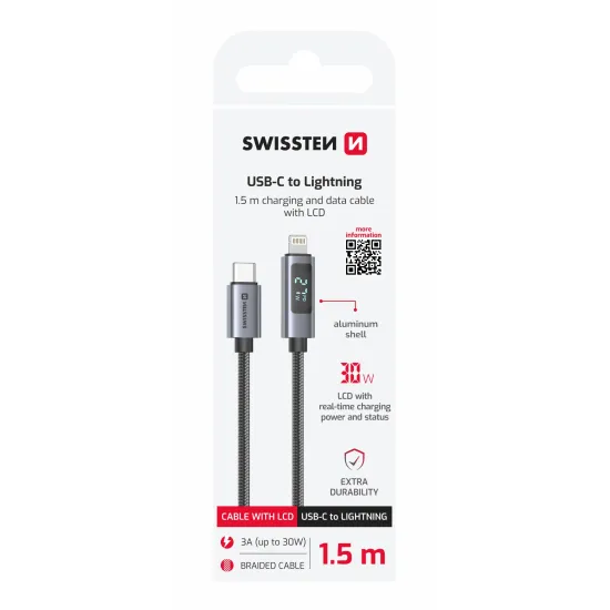 Swissten Kabl USB-C/Lightning sa LCD 1.5m