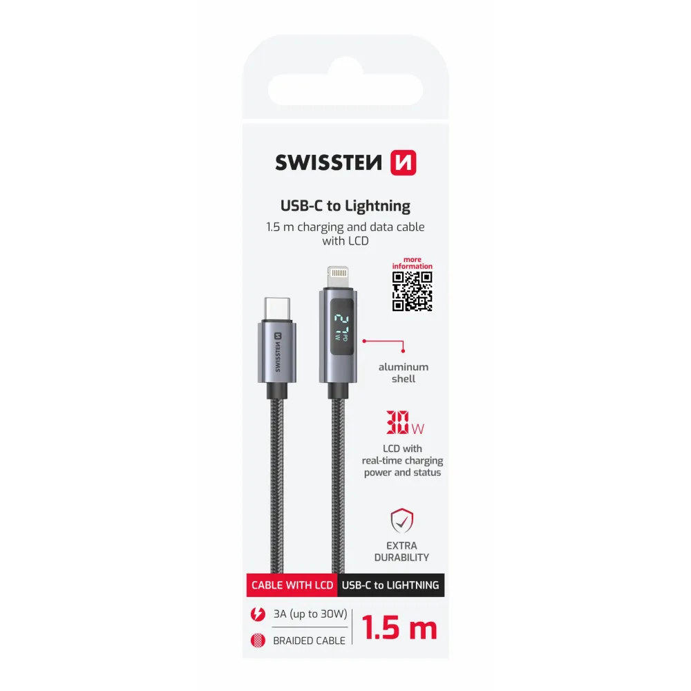 Swissten Kabl USB-C/Lightning sa LCD 1.5m