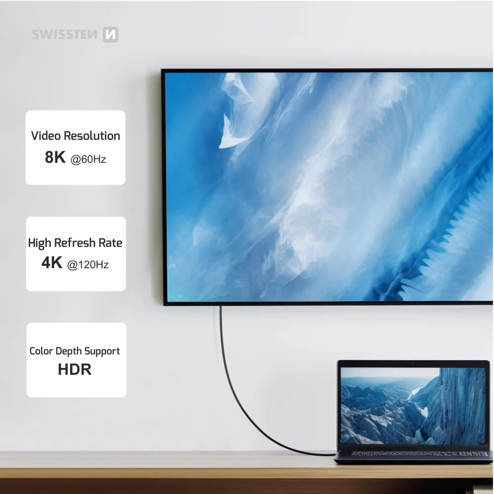 Swissten Kabl Data Video USB-C 4.0 – 240W, 40Gbps, 8K 60Hz, 1.5m Black