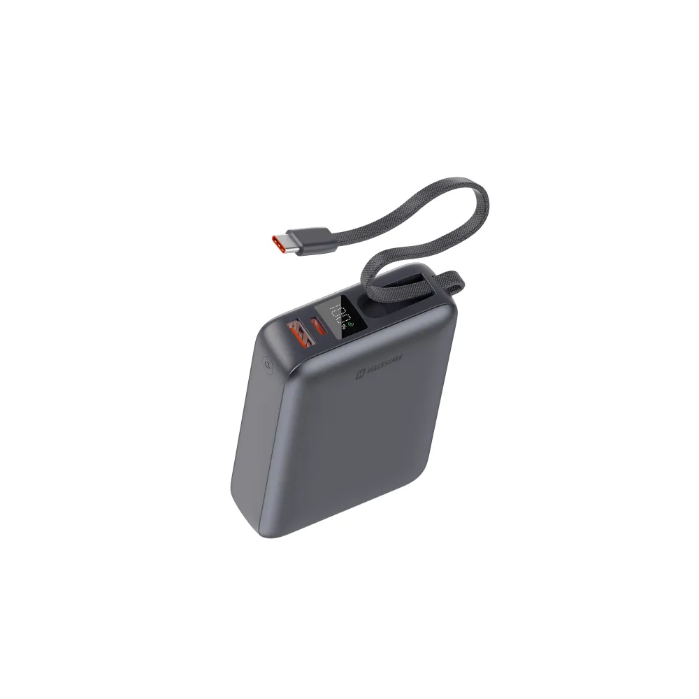 Swissten Power bank 20000 mAh 45W with built-in cable USB-C Space Silver