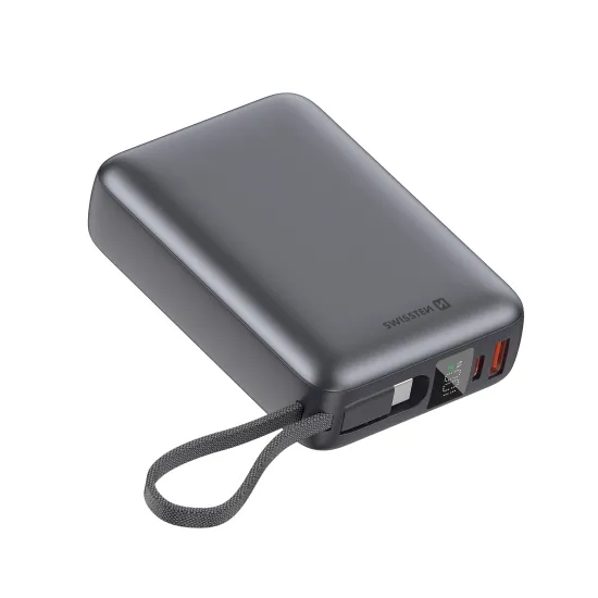 Swissten Power bank 20000 mAh 45W with built-in cable USB-C Space Silver