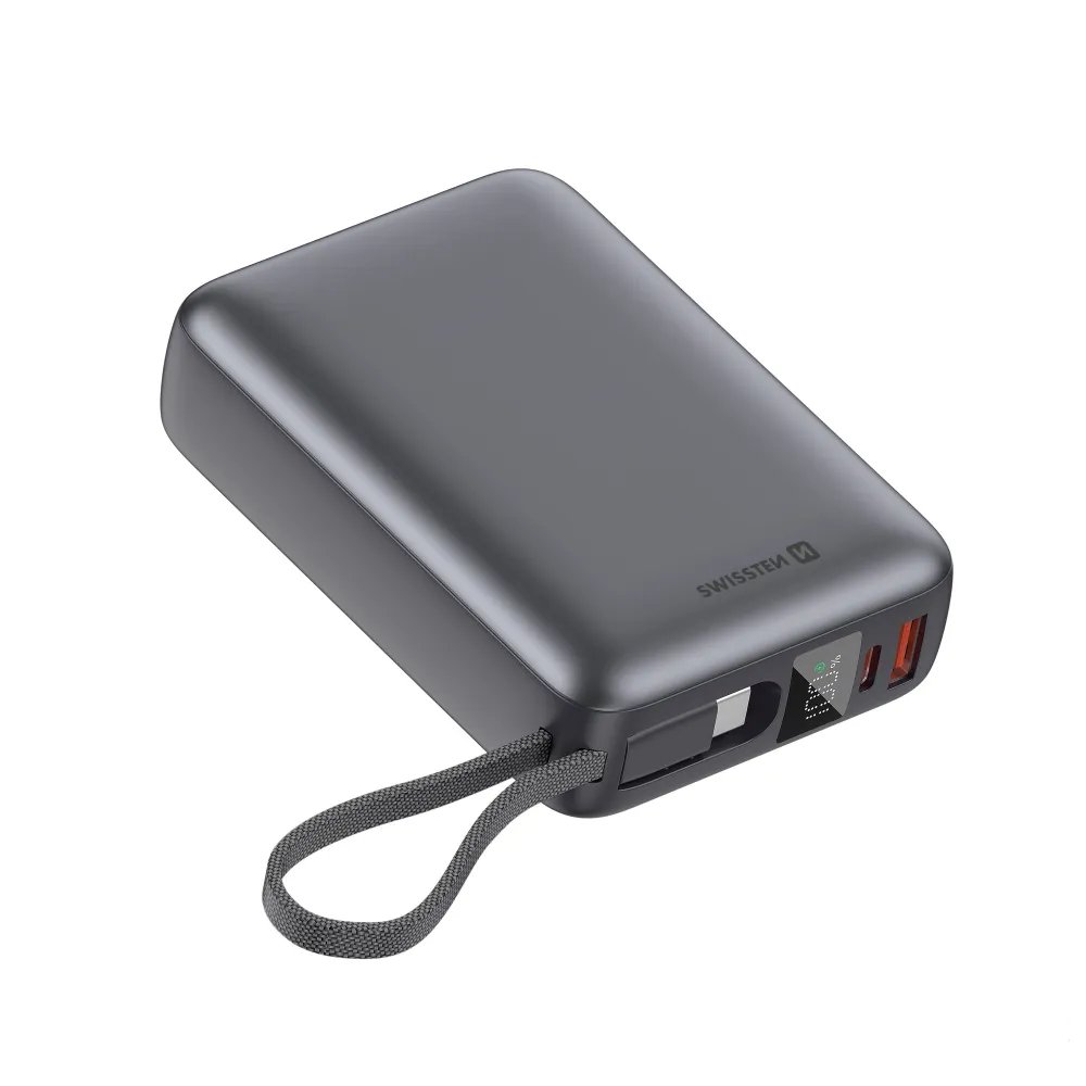 Swissten Power bank 20000 mAh 45W with built-in cable USB-C Space Silver