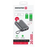 Swissten Power bank 20000 mAh 45W with built-in cable USB-C Space Silver