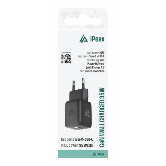 iPEAX Adapter GaN 35W (USB-C + USB-A) Black